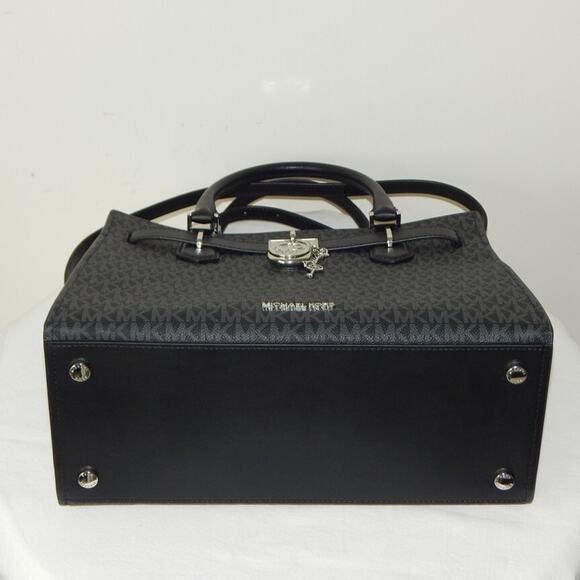 MICHAEL KORS HAMILTON Signature MK Logo Medium Black Satchel Shoulder Bag NWT - Picture 9 of 14